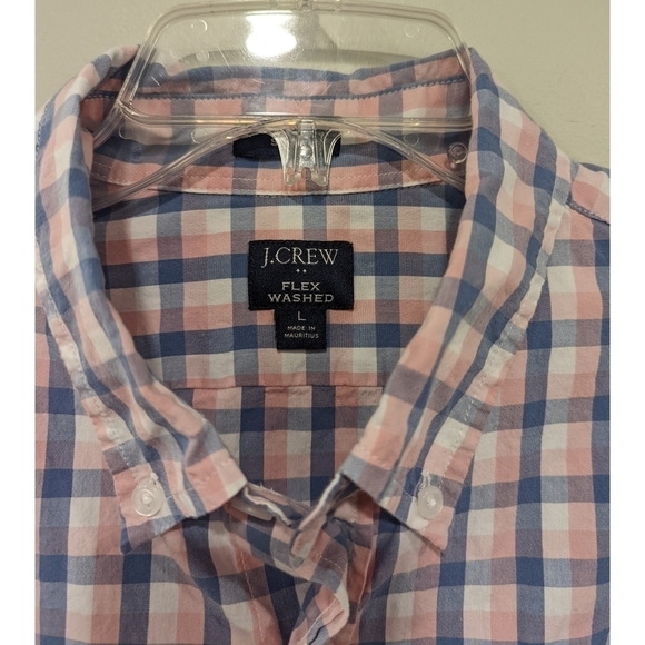 J. Crew Factory Flex Washed Pink Blue Plaid Long Sleeve Button Down Shirt Large - Picture 2 of 6